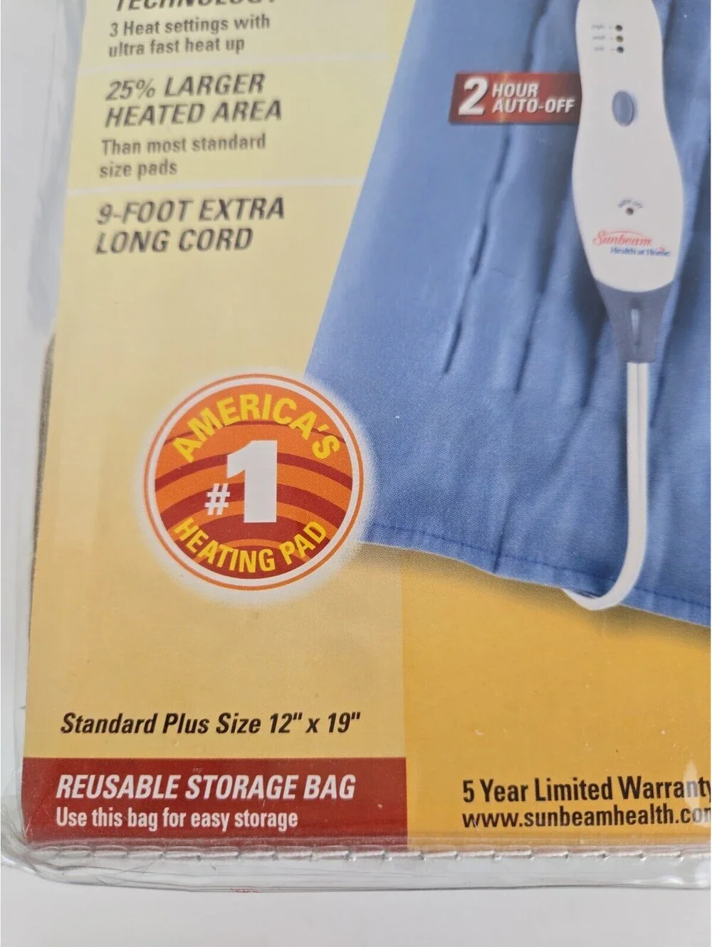 Sunbeam Heating Pad L Pain Relief  4 Settings Auto Shut Off 12 X 19